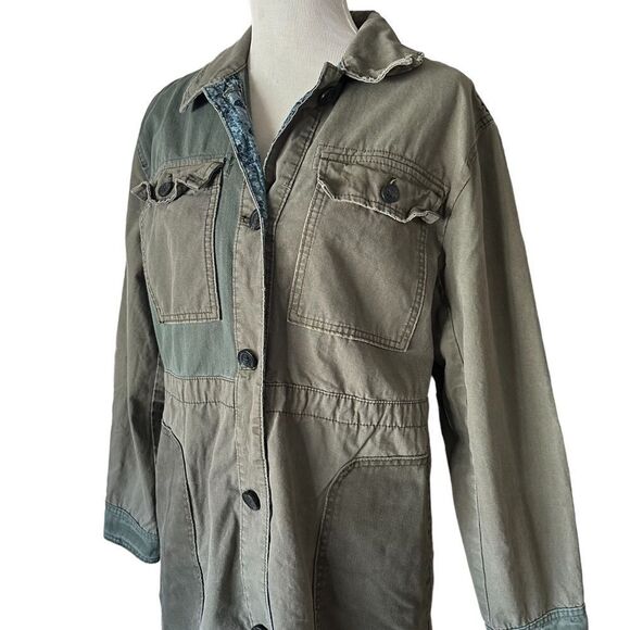 We The Free Green Utility Cargo Midi Casual Oversized Button Front Jacket Coat - Picture 7 of 10